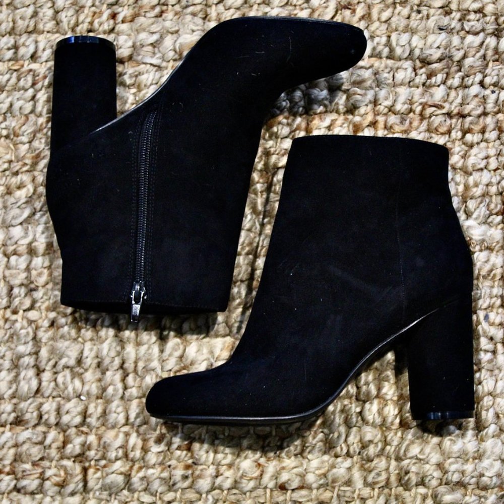 JustFab Black Suede Block Heel Ankle Boots